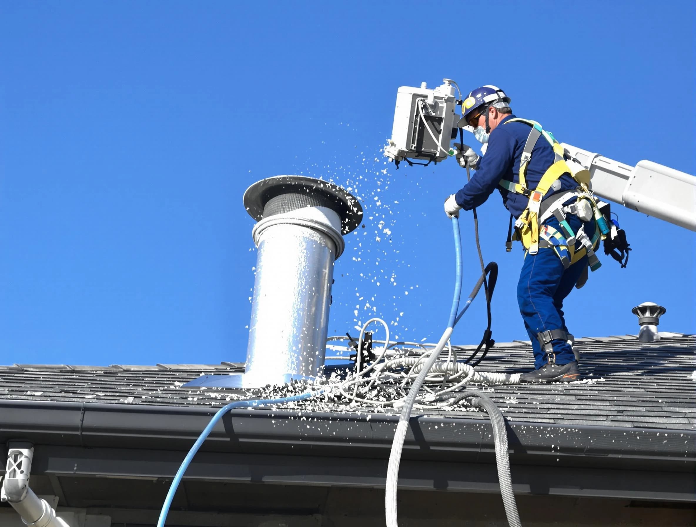 Smyrna Dryer Vent Cleaning certified technician safely cleaning a roof-mounted dryer vent in Smyrna