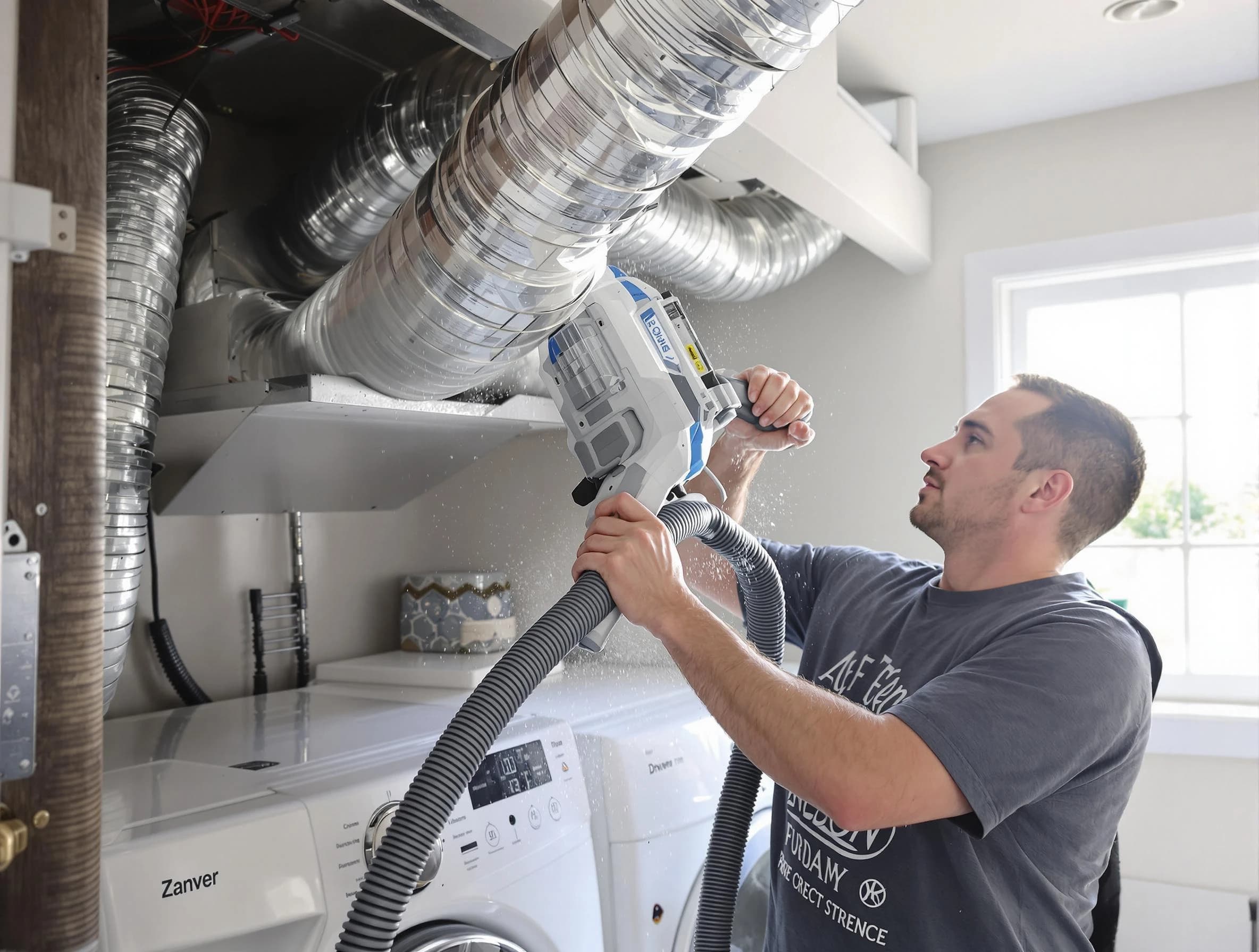 Smyrna Dryer Vent Cleaning specialist cleaning deep within a dryer vent duct system in Smyrna